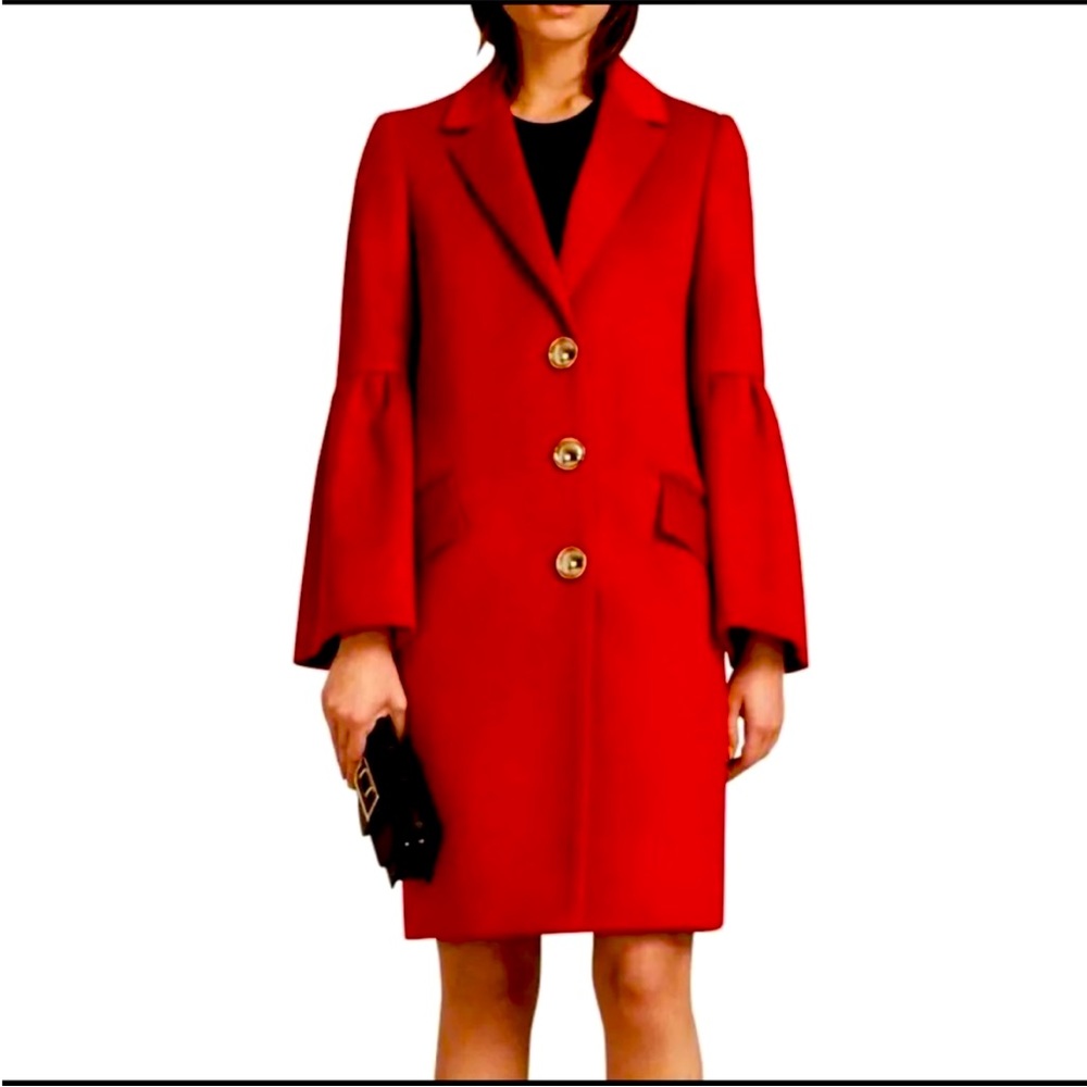 Burberry Red Single-Breasted Wool Coat with Statement Buttons
